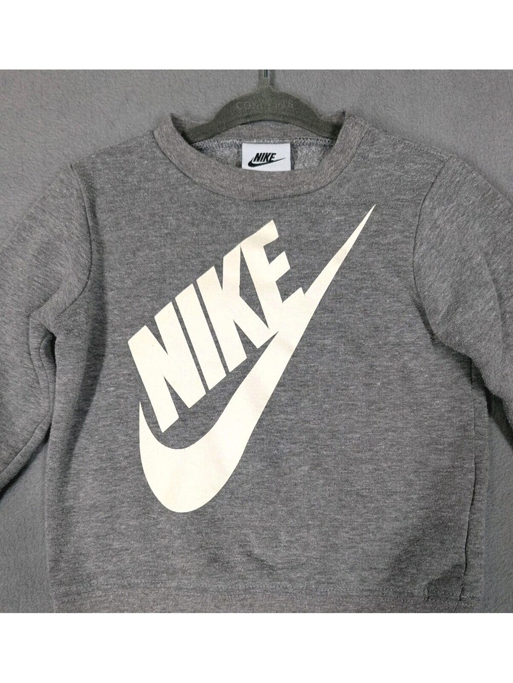 Nike Unisex 18M Gray Fleece Crewneck Sweatshirt Big Logo Swoosh Pullover Toddler
